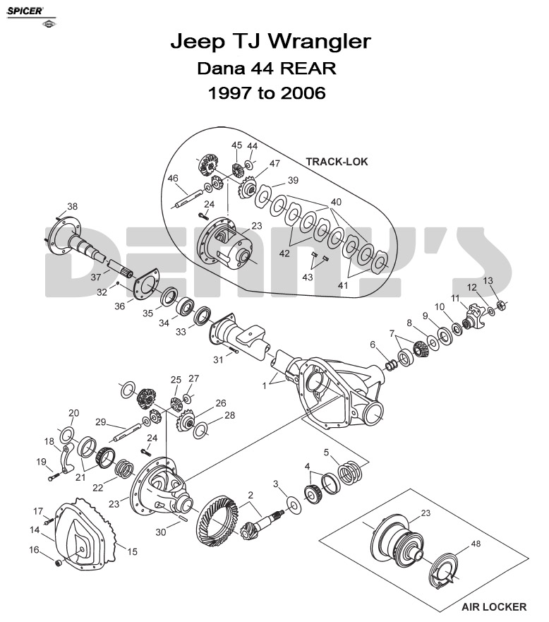 jeep rear axle diff parts dana 44 rear jeep tj 1997 to 2006 dana 44 rear jeep tj