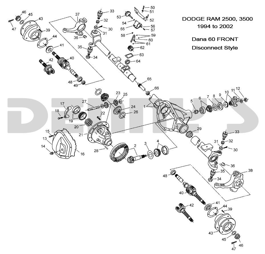 Dodge Dana 60 Disconnect Front Axle Parts For 1994 To 2002 Dodge Ram 2500 And 3500 Four Wheel Drive Truck