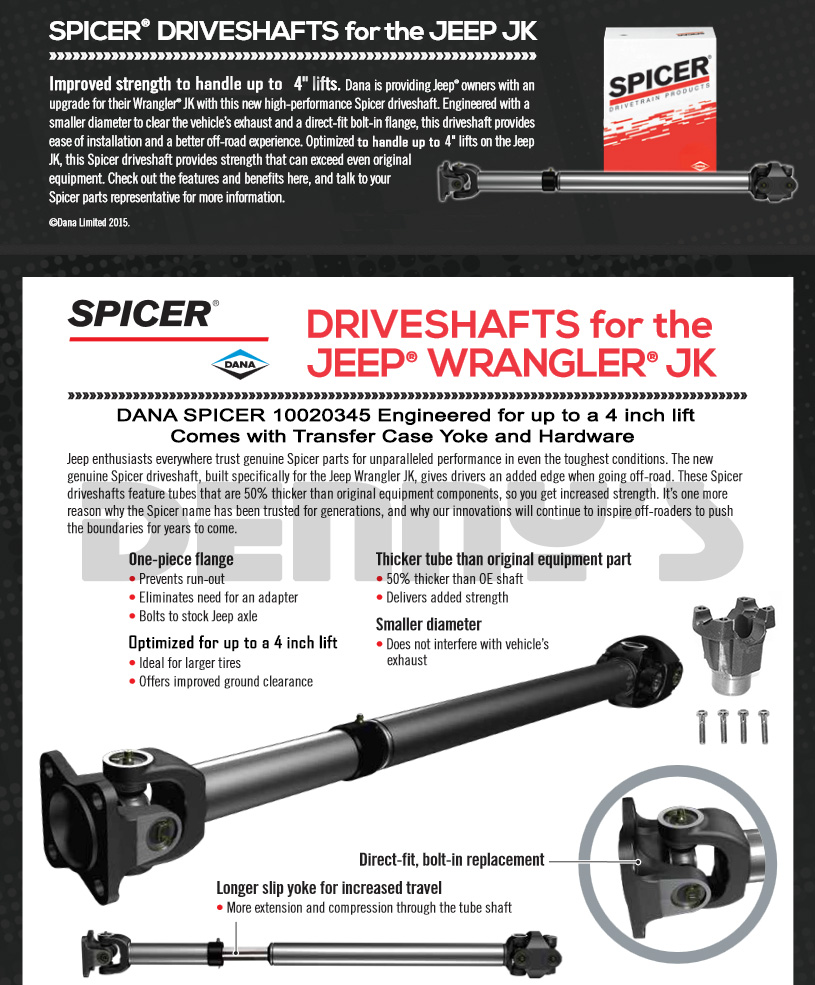 Dana Spicer 10020345 Double Cardan CV Front Driveshaft 1310 series fits  2007 to 2018 Jeep Wrangler JK comes with Transfer Case Yoke fits 2 to 4  inch lift - FREE SHIPPING
