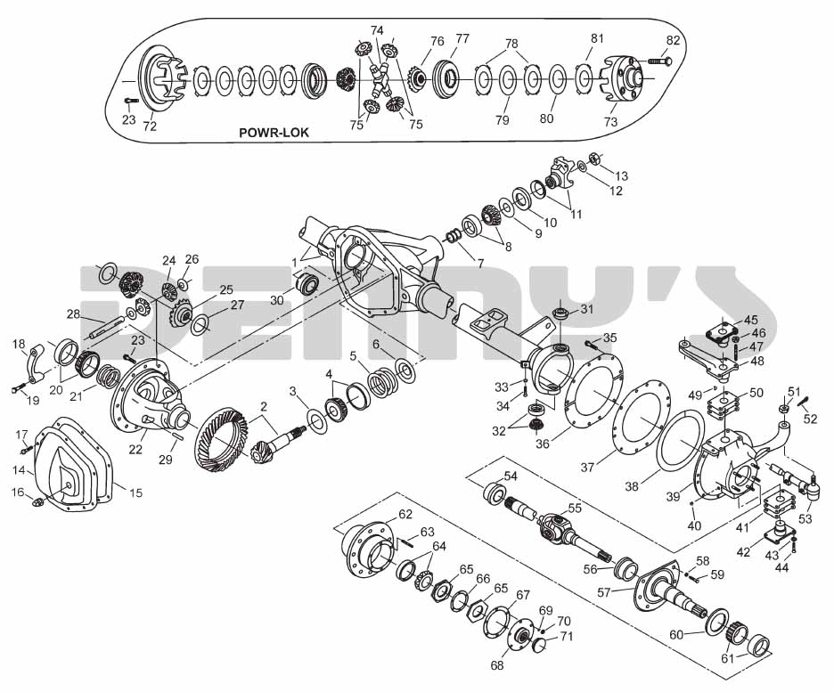 Dodge Dana 70 FRONT parts exploded view 1967-1978 at Denny's Driveshafts 